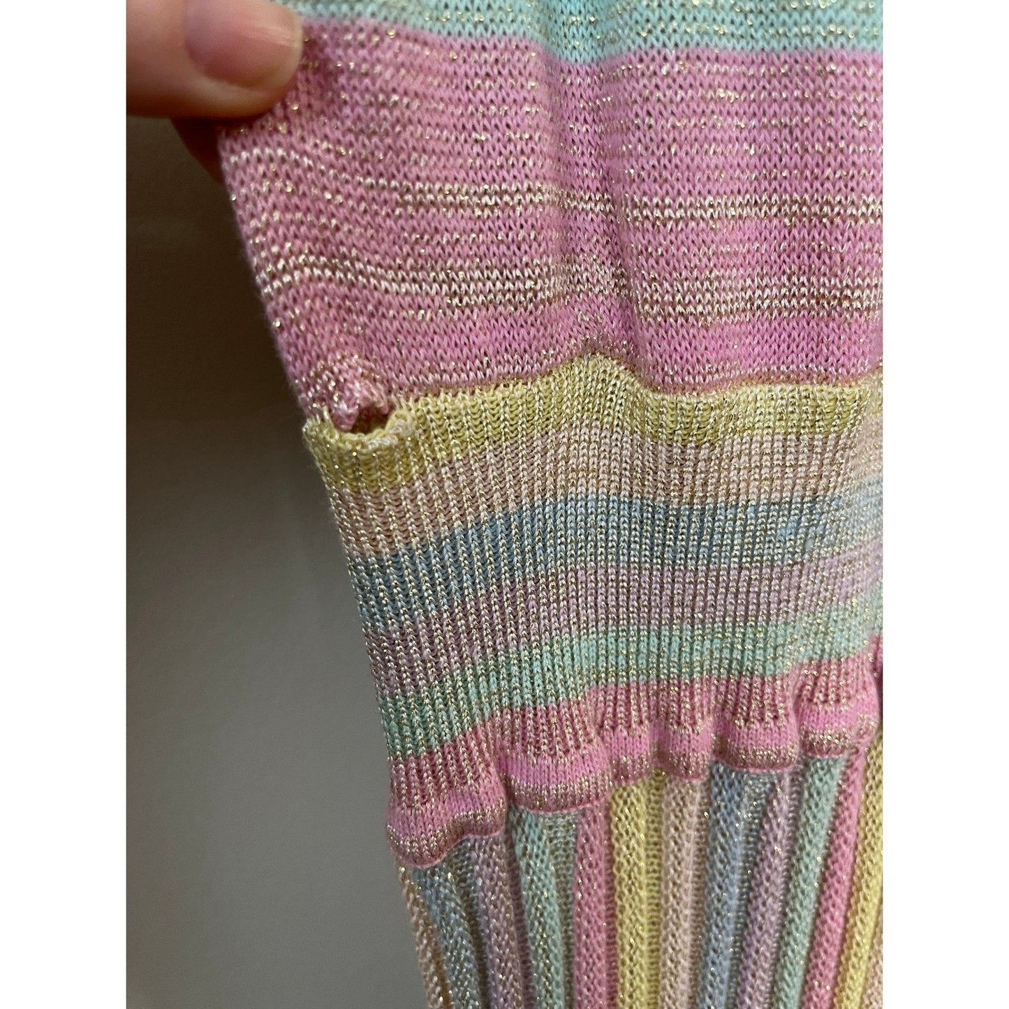 LoveShackFancy Mylene Ribbed Knit Maxi Dress Pastel Sunrise Metallic Size LG