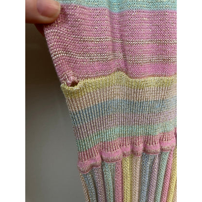 LoveShackFancy Mylene Ribbed Knit Maxi Dress Pastel Sunrise Metallic Size LG