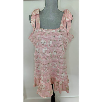Love Shack Fancy Norna Dress Ballet Pink Size XL Mini Floral Sleeveless Cotton