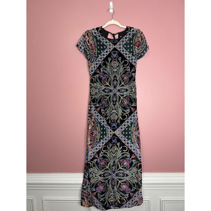 Free People Iris Maxi Dress in Multi Size Small Floral Short Sleeve Side Slit