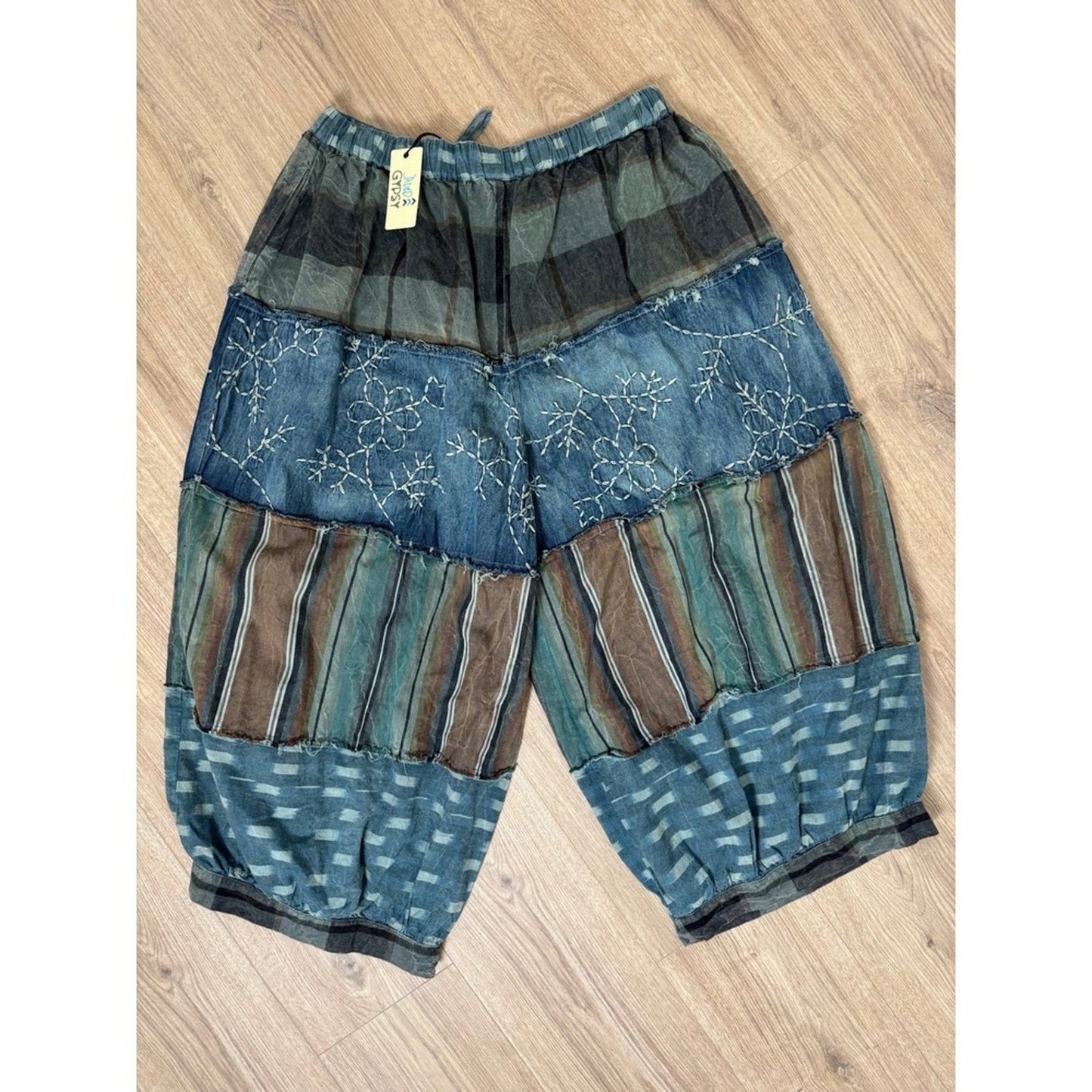 Jaded Gypsy Patchwork Denim Harem Pants Boho Festival Cropped Casual