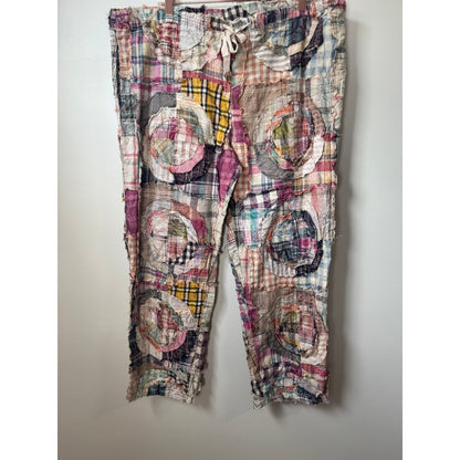 Jaded Gypsy Women Patchwork Plaid Boho Pants Straight Leg Drawstring