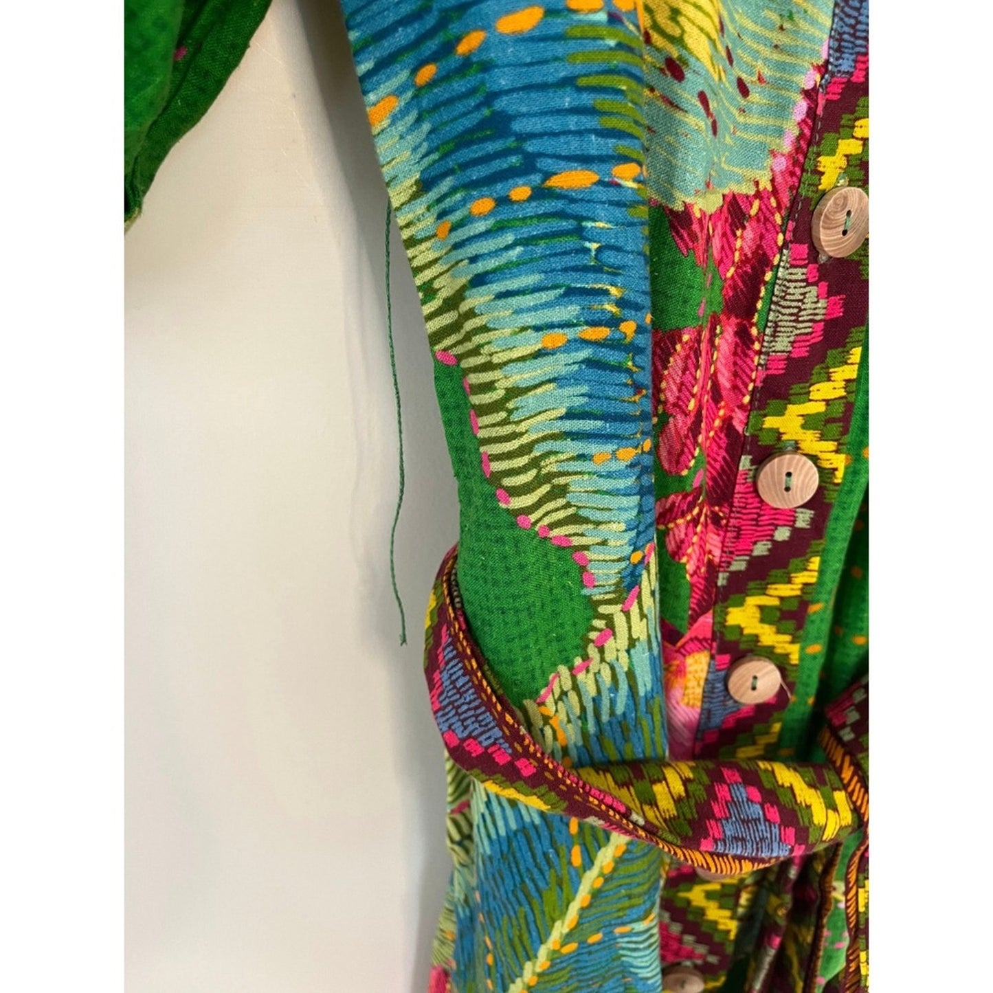 FARM Rio Off Shoulder Maxi Dress Green Floral Puff Sleeve Tie Waist S