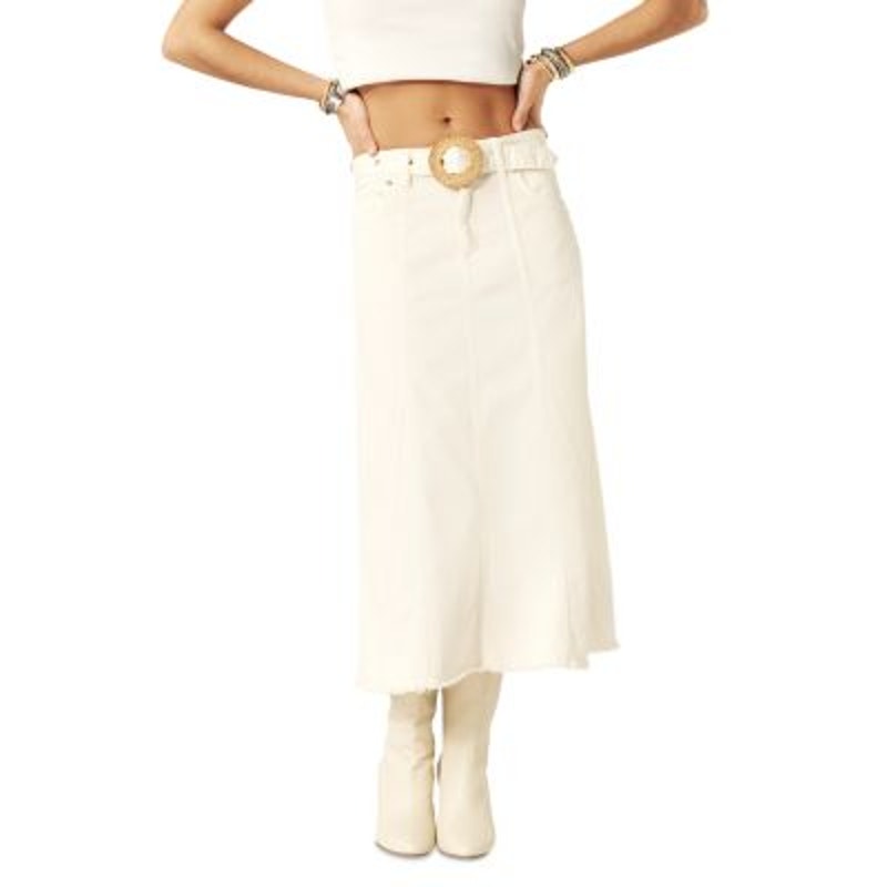 NEW NWT BA&SH Tinna Belted Midi Skirt in White Size 40/Large