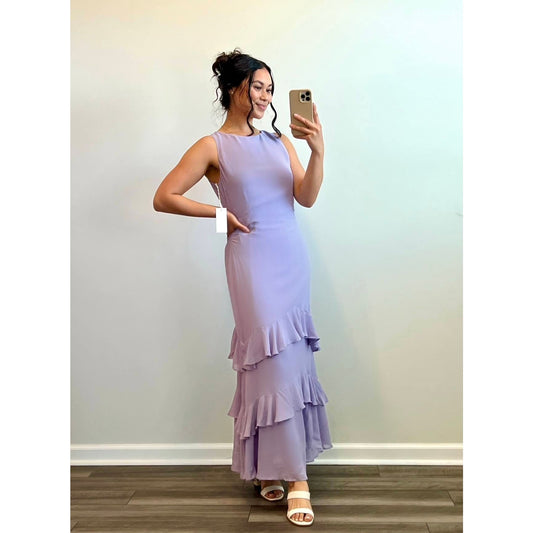 Reformation Magnus Maxi Dress in Aura Size 8 Sleeveless Tiered Ruffle Lined