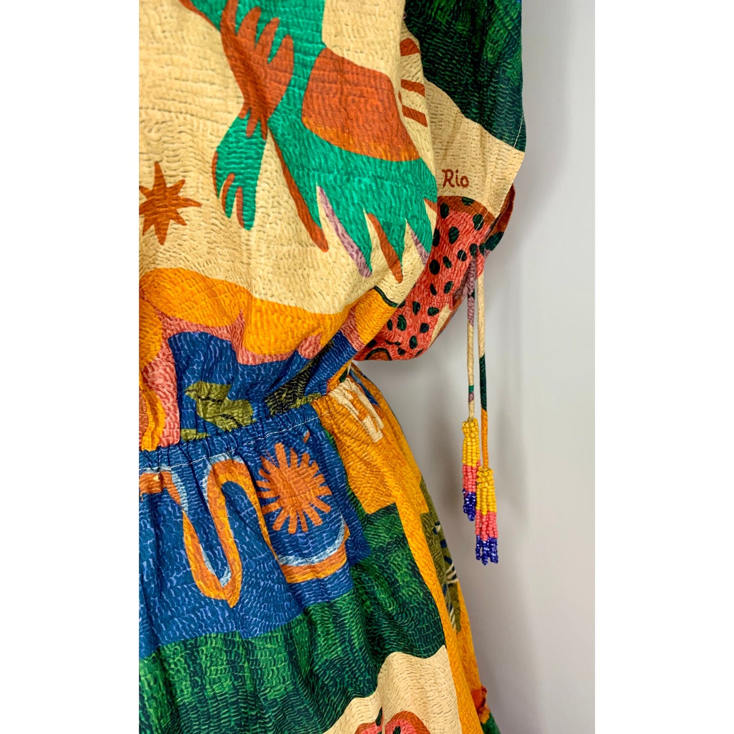 Farm Rio Anthropologie Jungle Printed Cover-Up Mini Dress Small V-Neck Cotton