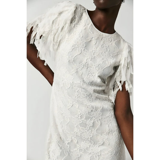 Free People Songbird Mini Lace Dress in White Floral Medium Short Sleeve Lined