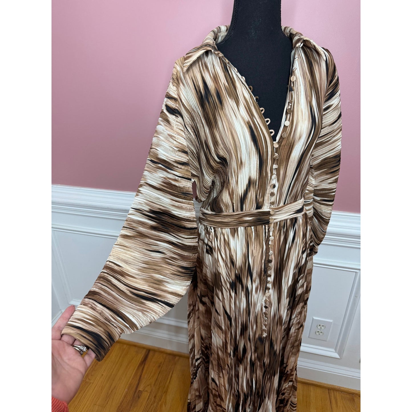 Simkhai Jonathon Thorn Abstract Indiana Midi Dress in Brown Size 8 Long Sleeve
