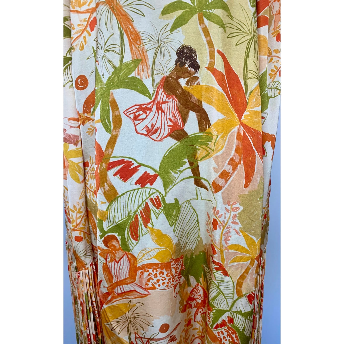Farm Rio Leopard Forest Sand Mini Dress Multicolor Medium Halter Fringe Hem