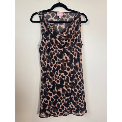 Show Me Your Mumu Leopard Print Mesh Cowl Neck Mini Dress Tan Black Womens M