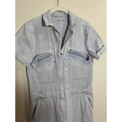Faherty Brand Organic Cotton Denim Short Sleeve Utility Jumpsuit Light Wash XS