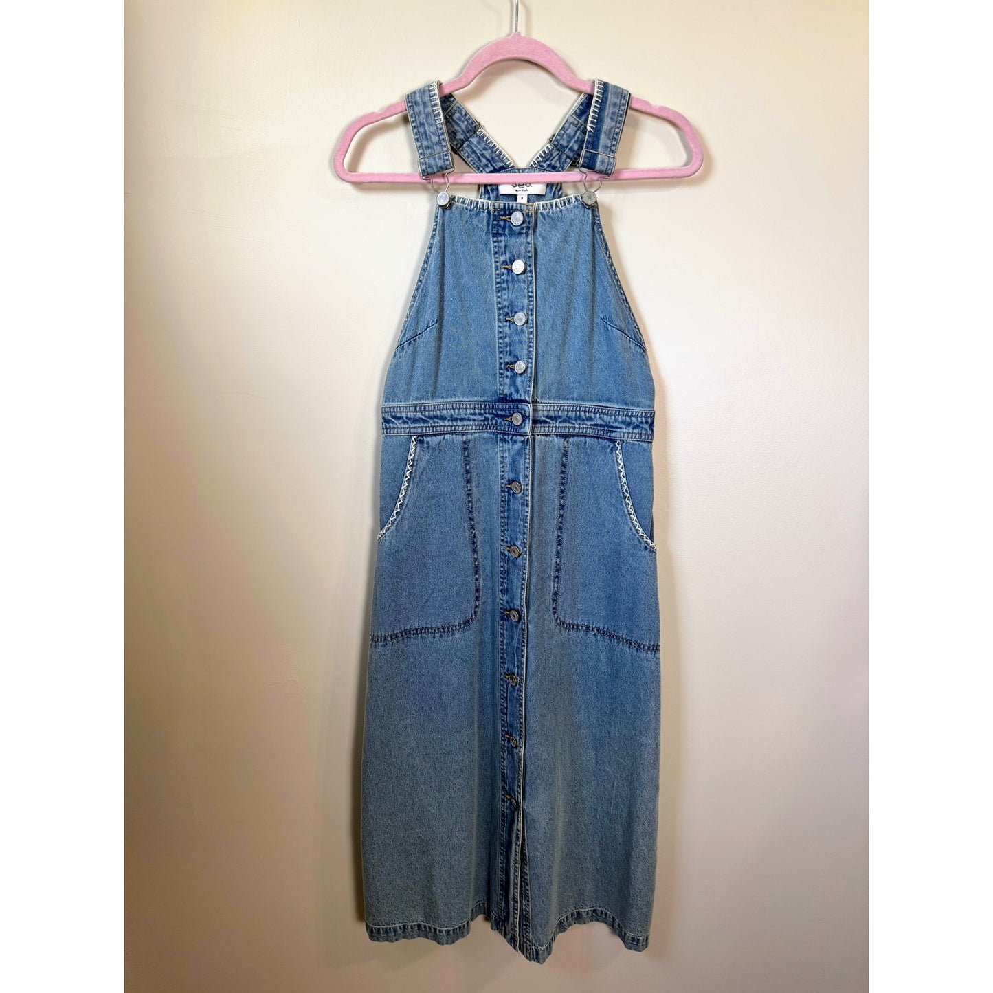 NEW NWT Sea NY Marion Mended Denim Overall Midi Dress Size 2