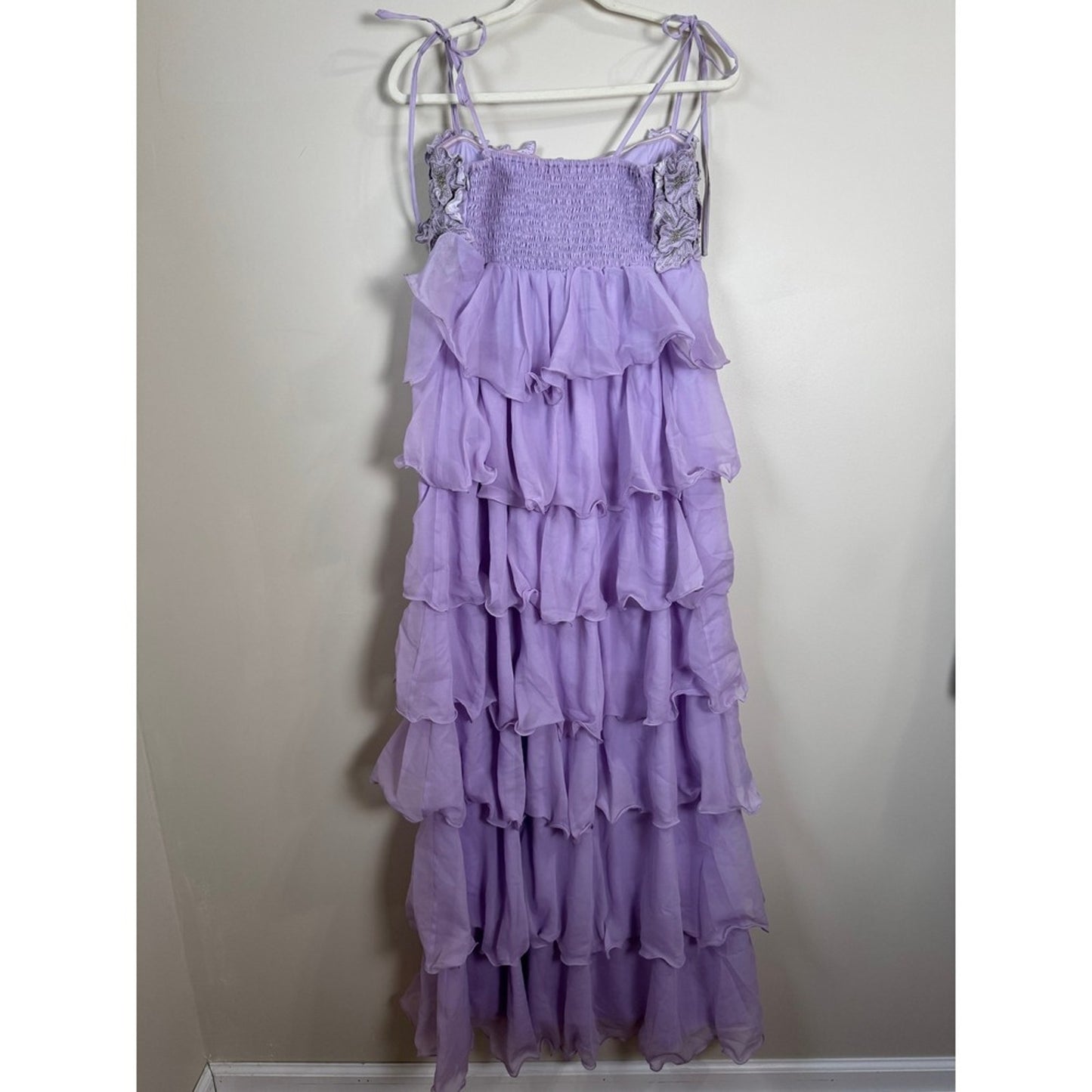 Show Me Your Mumu Lavender Tiered Ruffle Floral Beaded Maxi Dress XL Purple