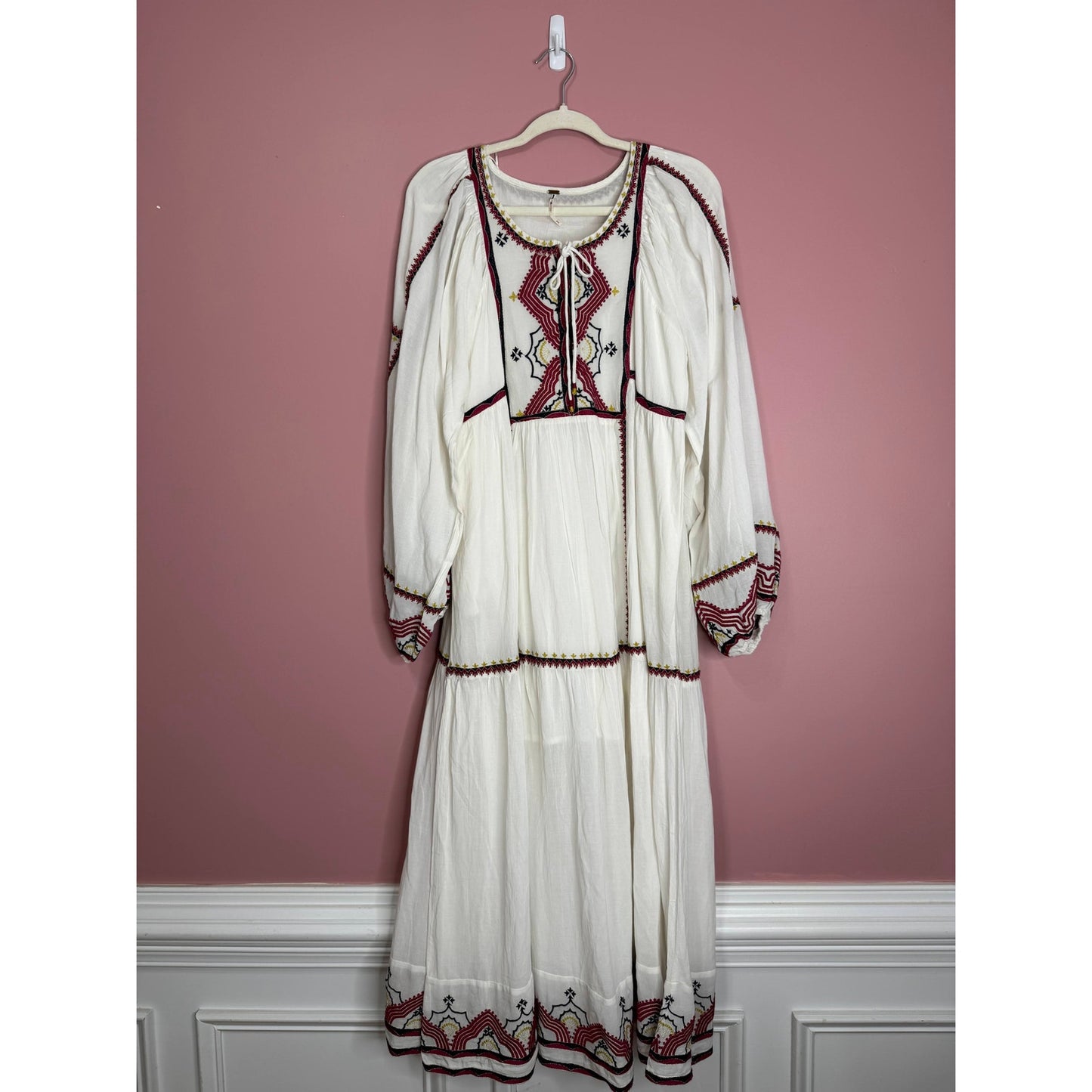 Free People Sweet Escape Midi Dress in White Medium Embroidered Long Sleeve