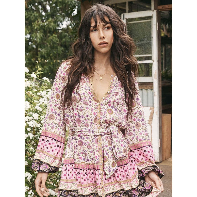NEW Spell & The Gypsy Collective Lady Untamed Tunic Mini Dress Pink Floral