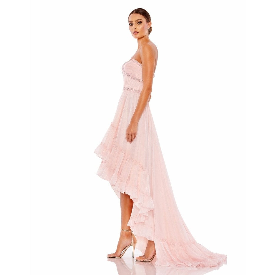 NEW NWT Mac Duggal Beaded Ruffle High Low Gown SYLE 68096 Size 2 in Pink