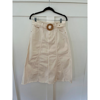 NEW NWT BA&SH Tinna Belted Midi Skirt in White Size 40/Large