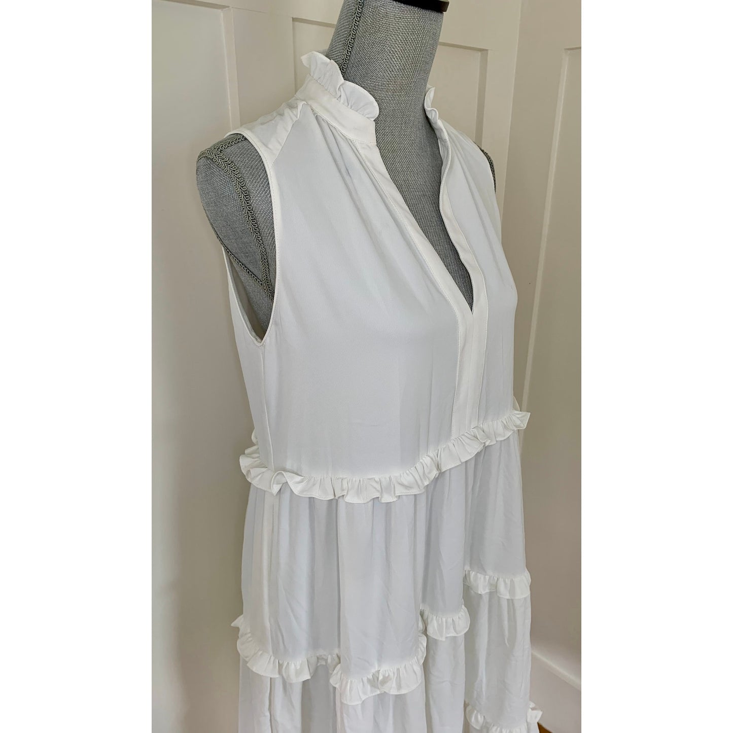 Amanda Uprichard Wilma Midi Tiered Dress in White Medium Pullover Sleeveless