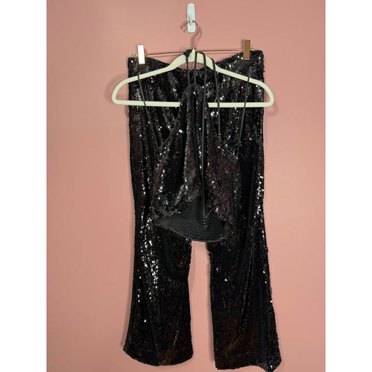 House of Harlow 1960 Black Sequin Two-Piece Set Size Medium Party Club