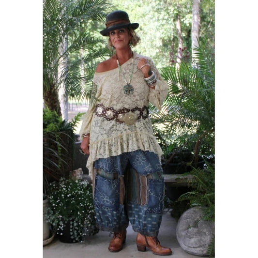 Jaded Gypsy Patchwork Denim Harem Pants Boho Festival Cropped Casual