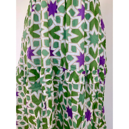 Banjanan Iris Smocked Ruffle Midi Dress in Star Gazer Jade Medium Lined Cotton