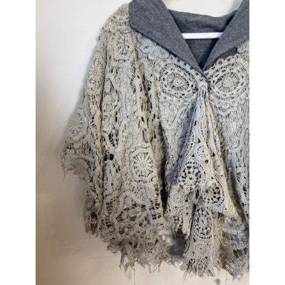 Jaded Gypsy Laced in Love Boho Crochet Poncho Gray Shawl Wrap Kimono Layering