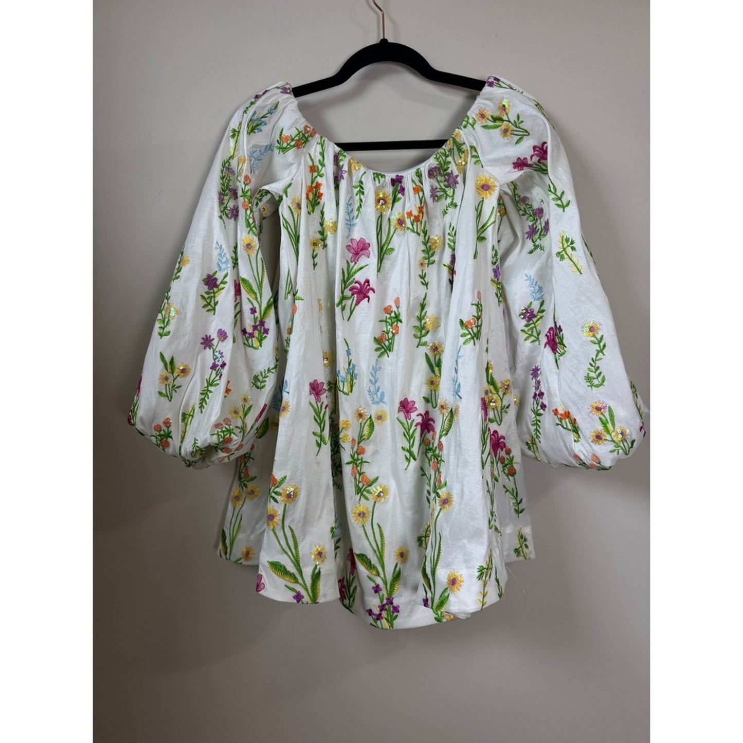 Show Me Your Mumu Wildflower Embroidered Sequin Off Shoulder Mini Dress White XS