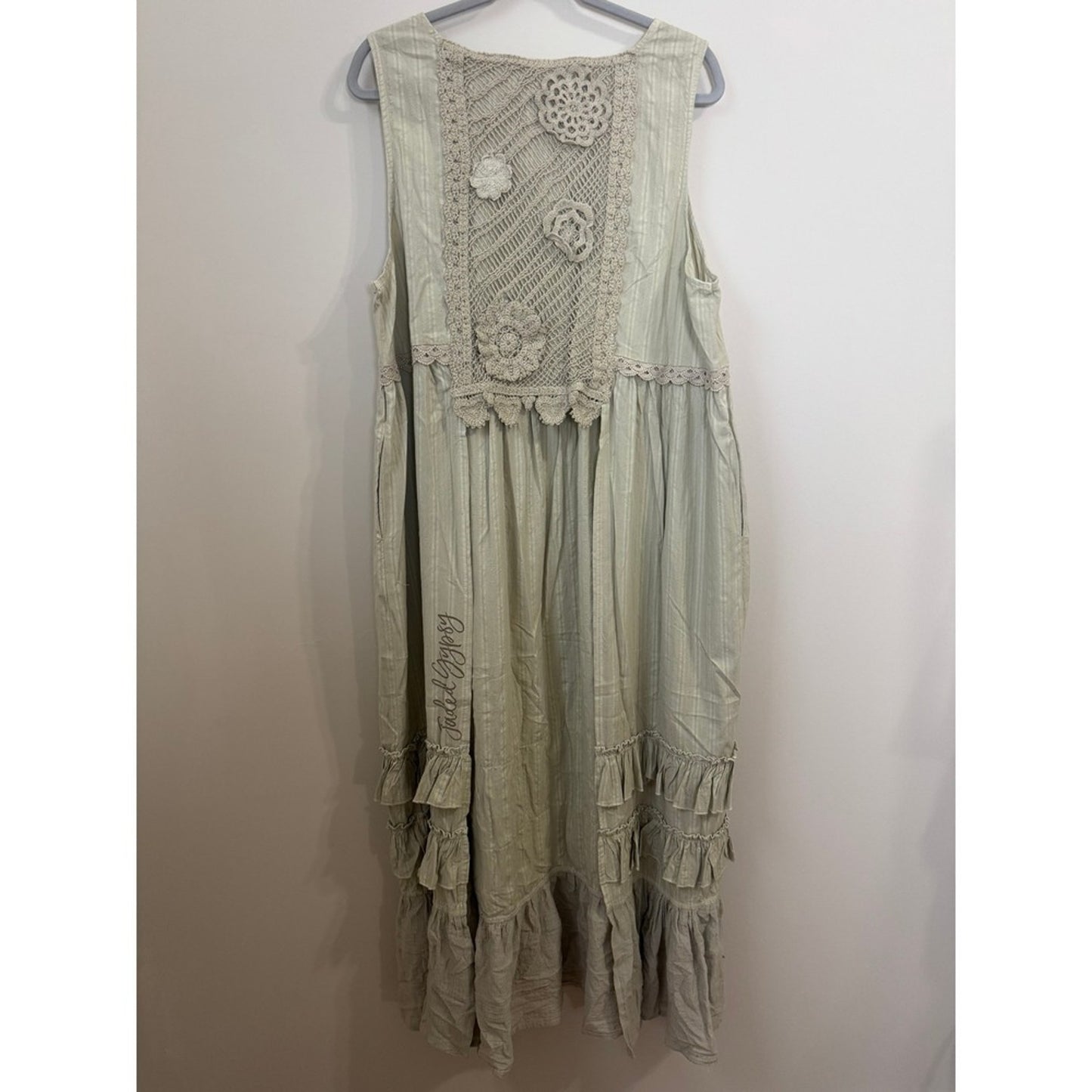 Jaded Gypsy Striped Crochet Lace Ruffle Tiered Duster One Size