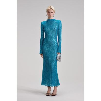 Self-Portrait Beaded Blue Maxi Dress US Size 2