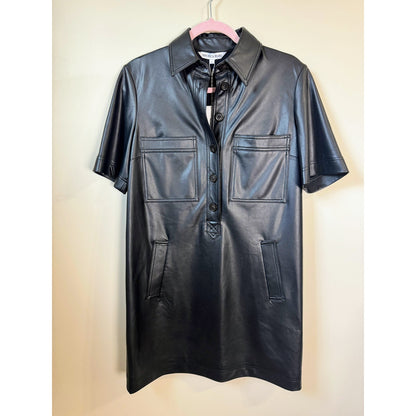 NEW NWT Veronica Bear Short Sleeve Khoulis Faux Leather Dress in Black Size 2