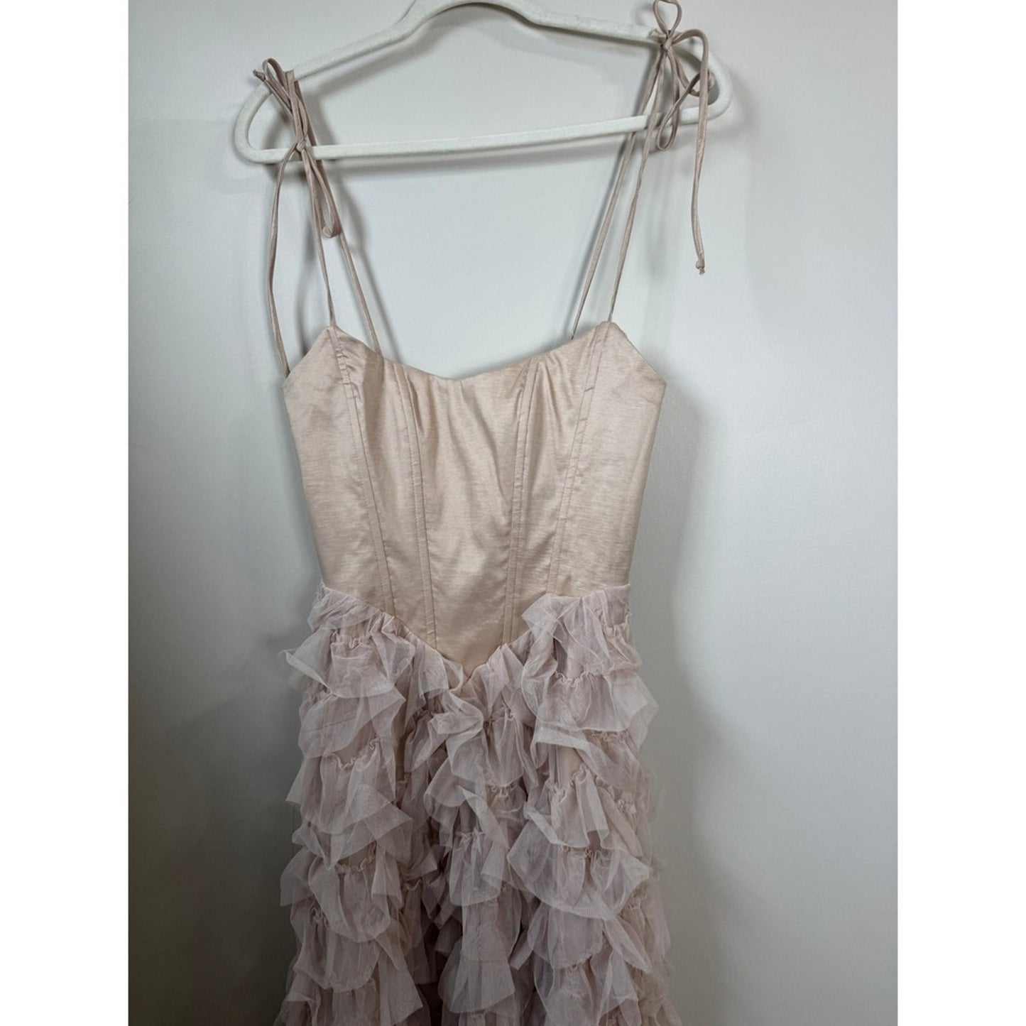 Show Me Your Mumu Francesca  Gown Champagne Pink Ruffle Tulle Corset Maxi Dress