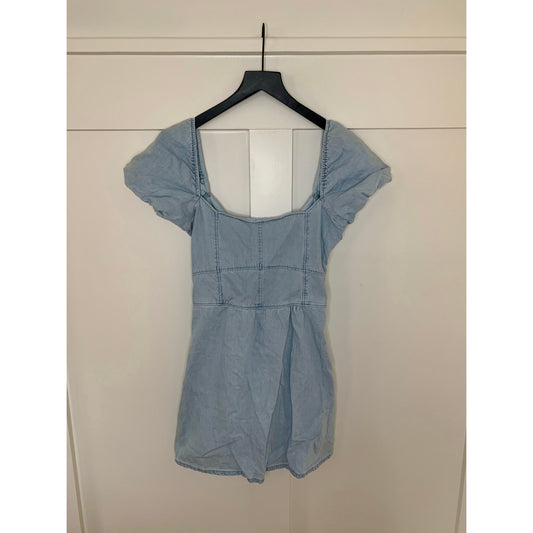 Show Me Your Mumu London Lace Up Dress in Sea Spritz Size XS Mini Denim Cotton