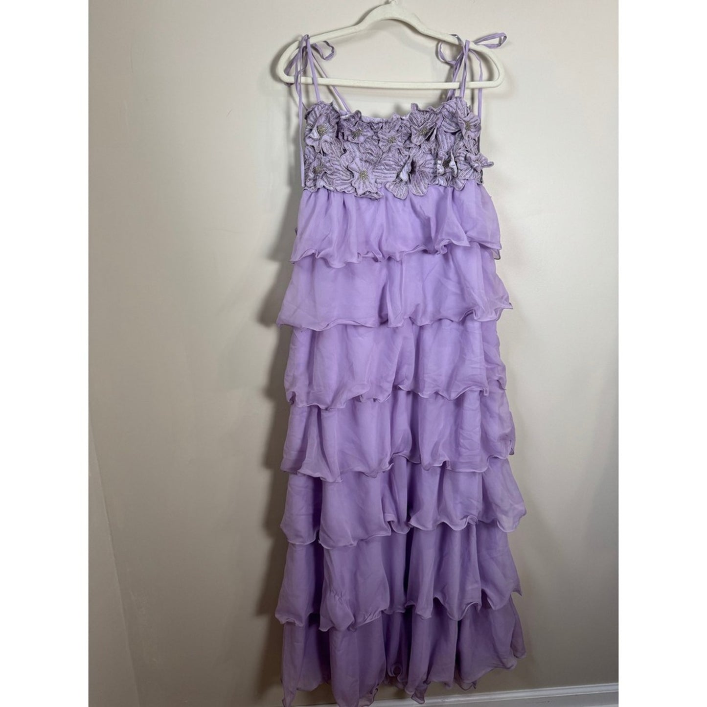 Show Me Your Mumu Lavender Tiered Ruffle Floral Beaded Maxi Dress XL Purple
