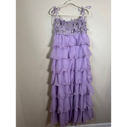 Show Me Your Mumu Lavender Tiered Ruffle Floral Beaded Maxi Dress XL Purple