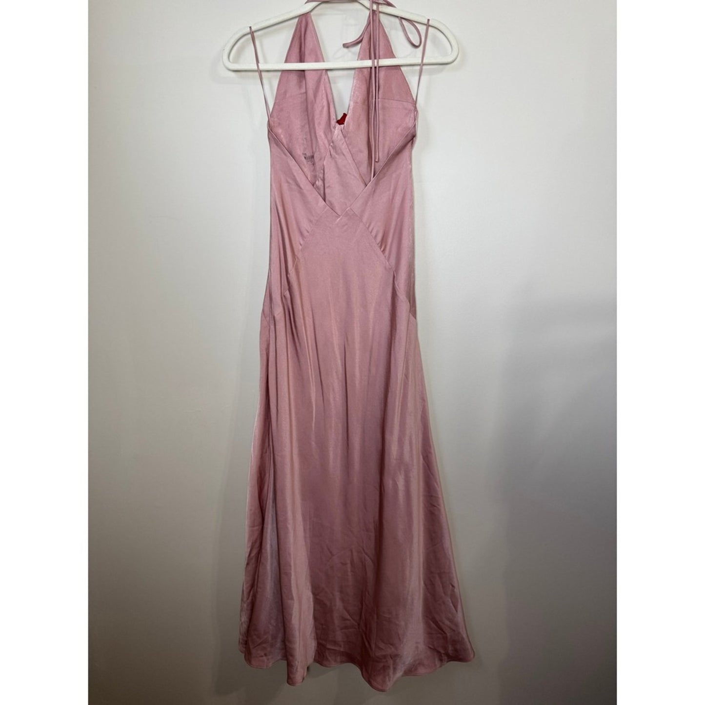 Bardot Aradia Pink Silk Halter Neck Maxi Dress Red Rose Accent