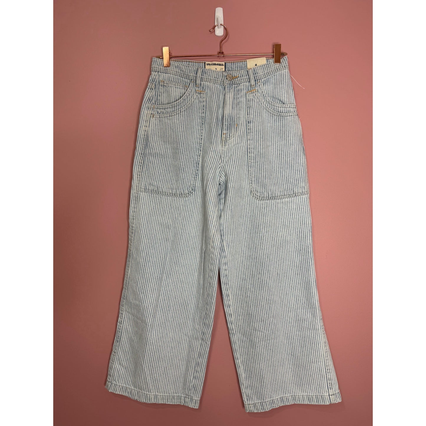 We The Free X Free People Piper Mid-Rise Crop Wide-Leg Jeans Size 25 Blue Stripe