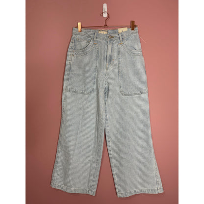 We The Free X Free People Piper Mid-Rise Crop Wide-Leg Jeans Size 25 Blue Stripe