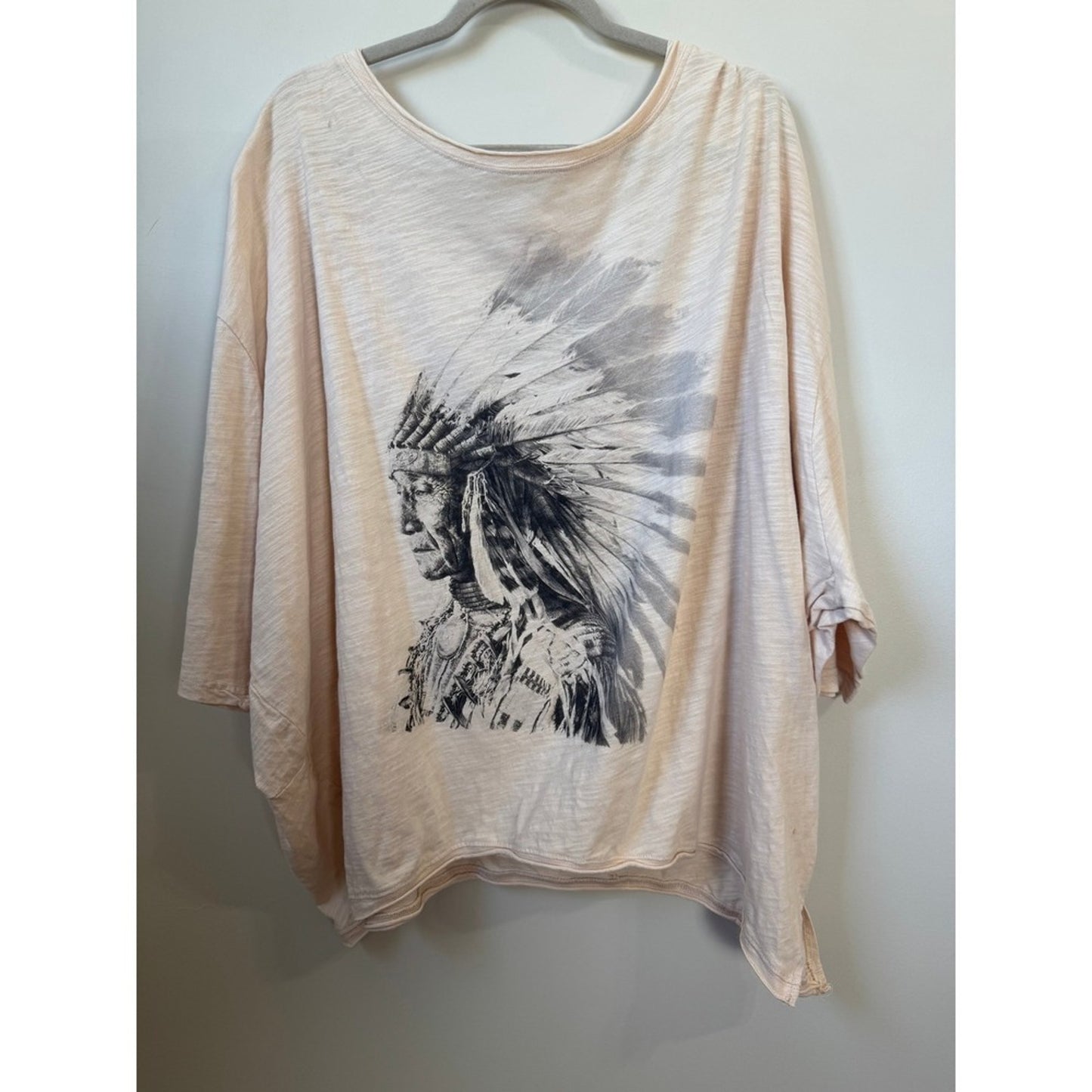 Jaded Gypsy Oversized Native American Chief Graphic Tee Boho One Size
