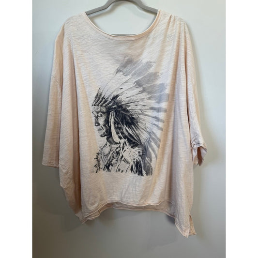 Jaded Gypsy Oversized Native American Chief Graphic Tee Boho One Size