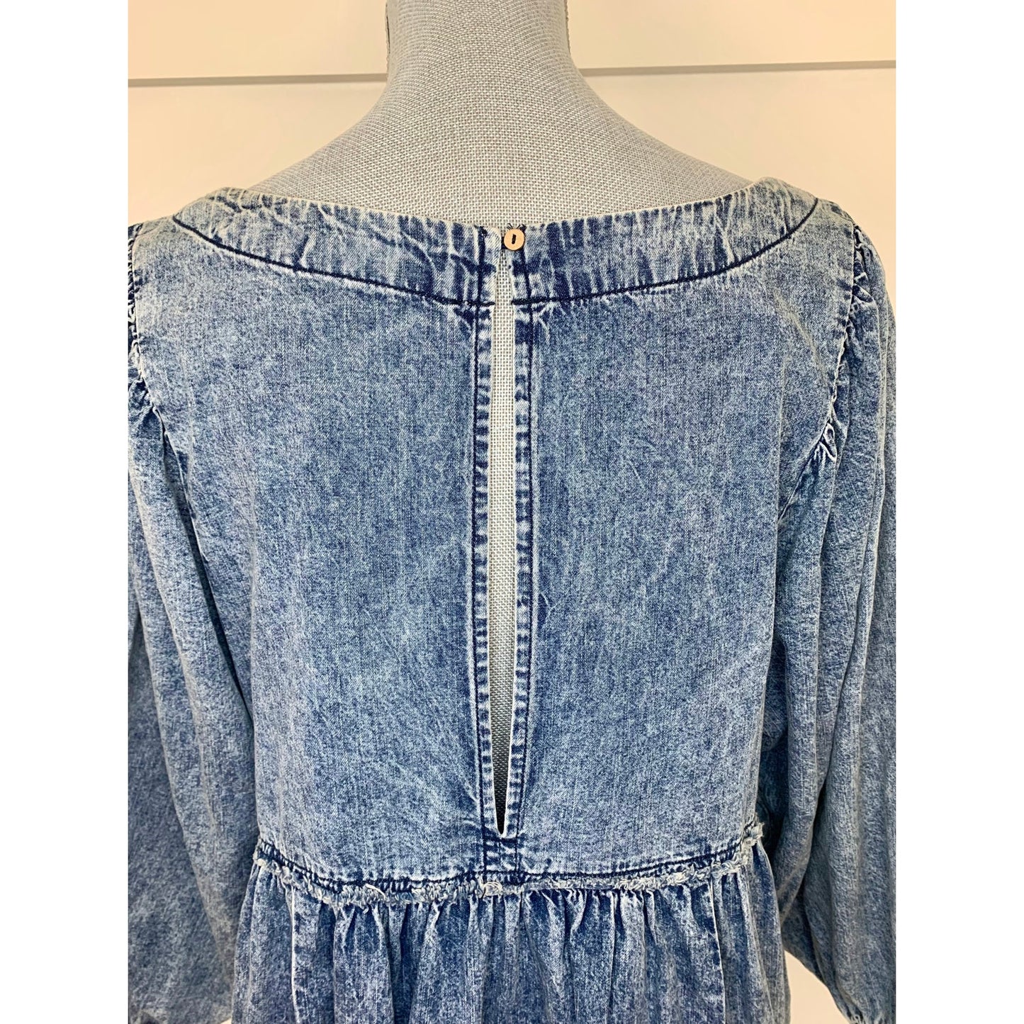 Free People Get Obsessed Denim Baby Doll Dress in Blue Medium 3/4 Sleeve Cotton