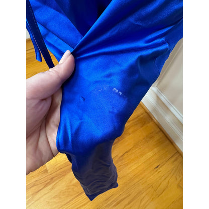Amanda Uprichard Jasalina Dress in Branson Blue Large Satin Backless Cross Strap