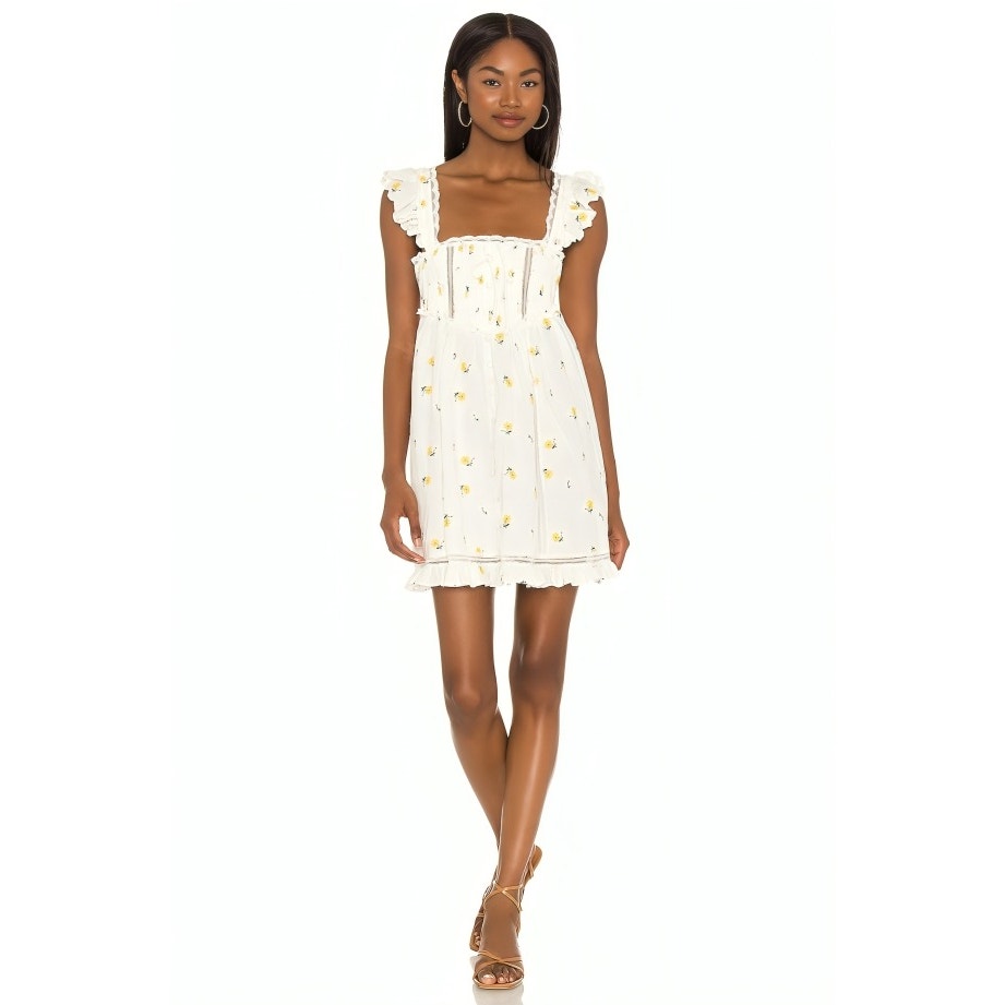 For Love & Lemons Leanne Mini Slip Dress in White Size XL Floral Embroidered