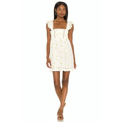 For Love & Lemons Leanne Mini Slip Dress in White Size XL Floral Embroidered