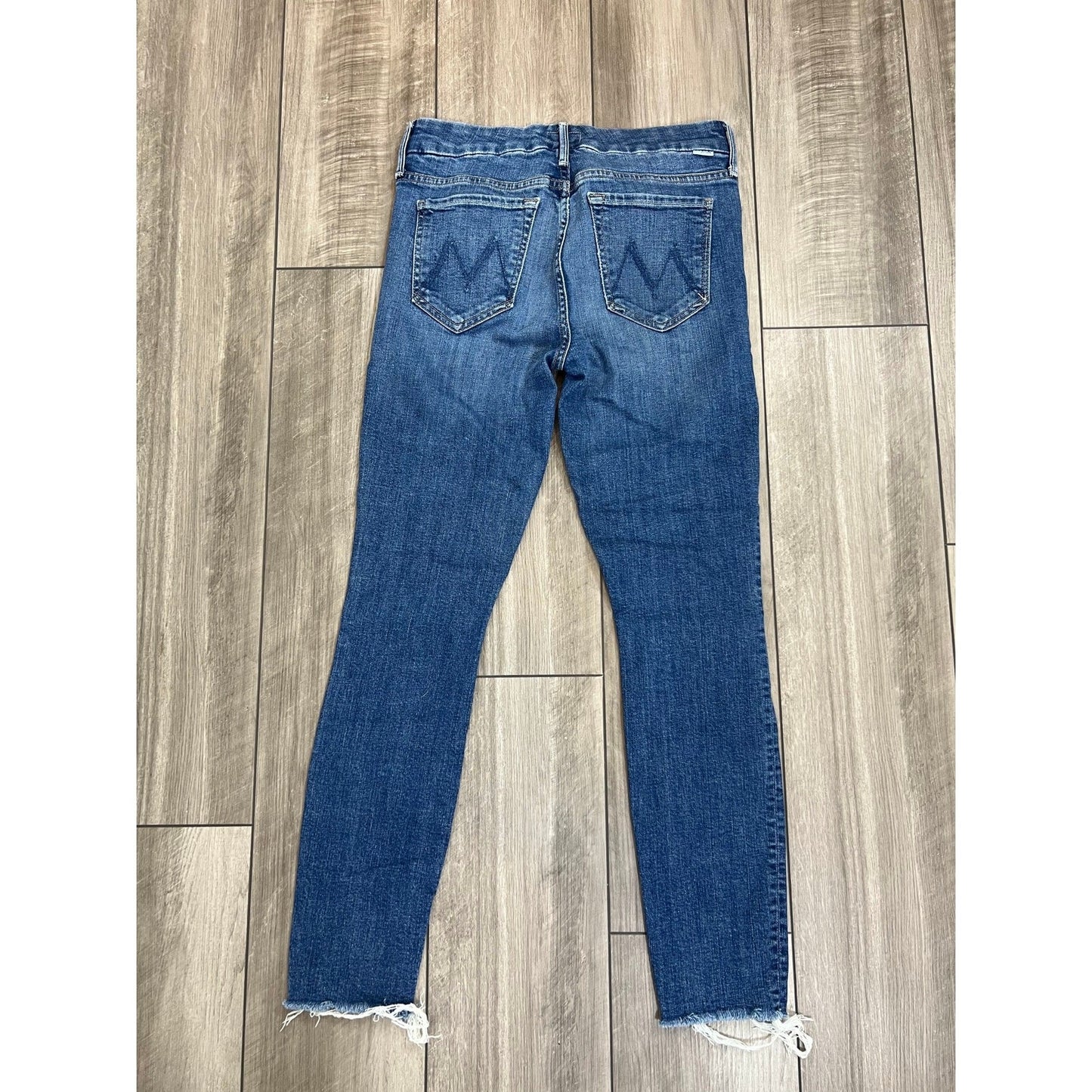 Mother The Looker Ankle Fray Jeans in Blue Size 26 Denim Zip Fly Fringe Classic