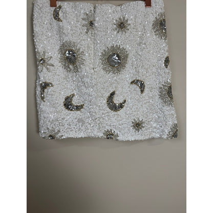 Show Me Your Mumu White Sequin Sun and Moon Celestial Beaded Mini Skirt Silver