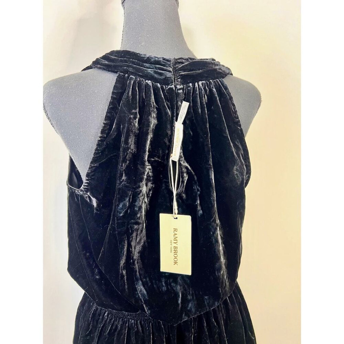 Ramy Brook Jerry Velvet Mini Dress in Black Small Sleeveless V-Neck Keyhole Back
