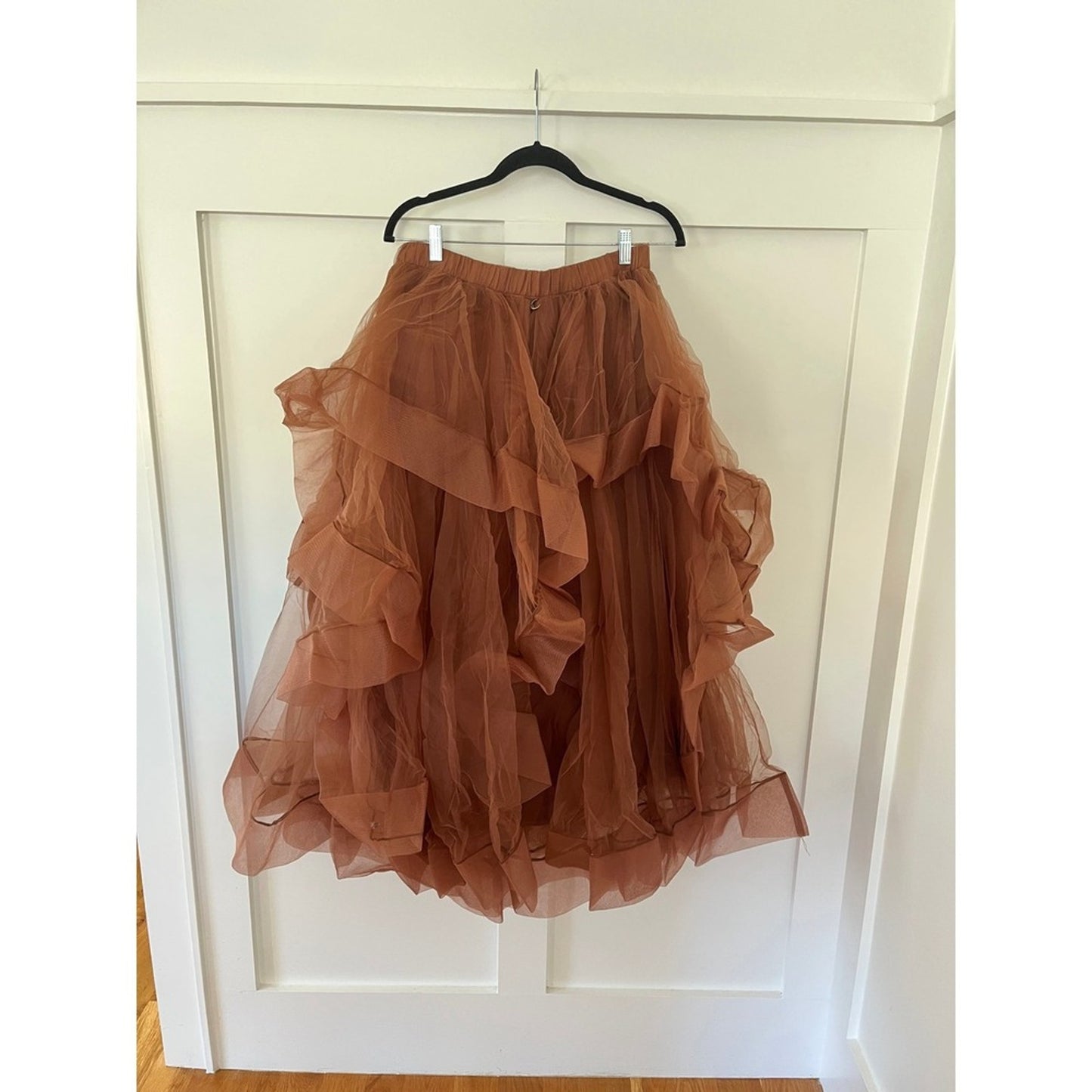 Jaded Gypsy Ruffle Dreams Skirt Midi Tulle Brown Boho L XL Made in Los Angeles