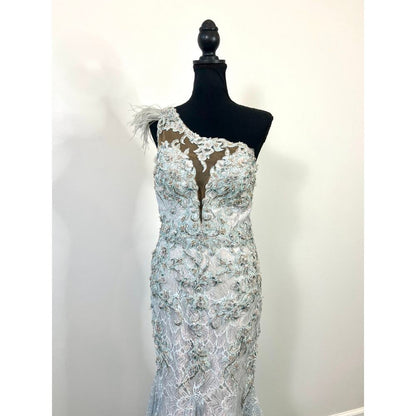 Mac Duggal Mermaid Gown‎ Dress in Crystal Blue Size 6 Embellished Lace Cocktail