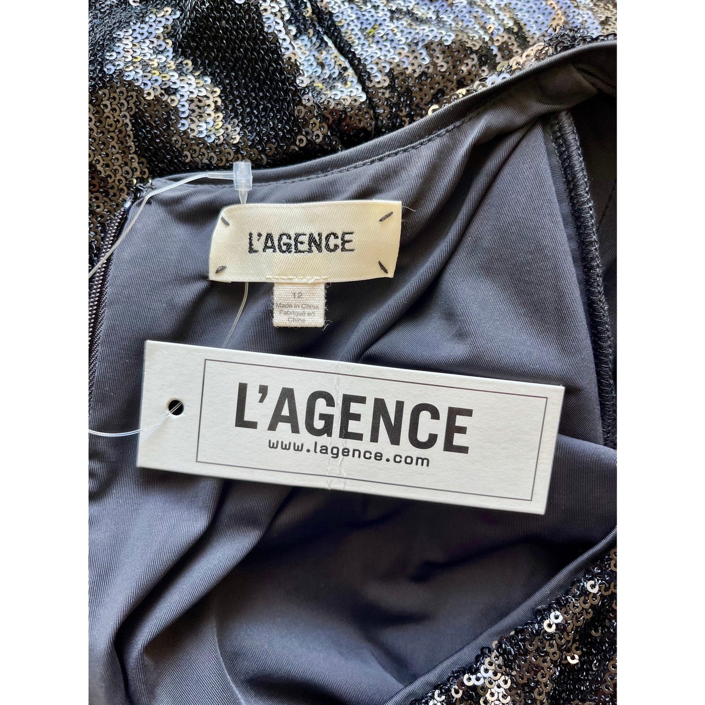 L'Agence Alba Long Sleeve Mini Sequin Dress Black Size 12
