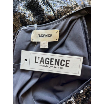 L'Agence Alba Long Sleeve Mini Sequin Dress Black Size 12